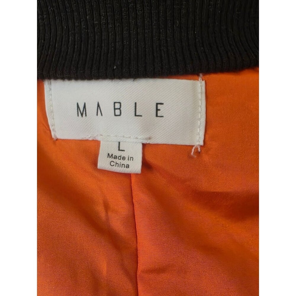 MABLE Ruffle Shoulder Bomber Jacket Womens Sz L Navy Silver Full Zip Cropped - Picture 8 of 13